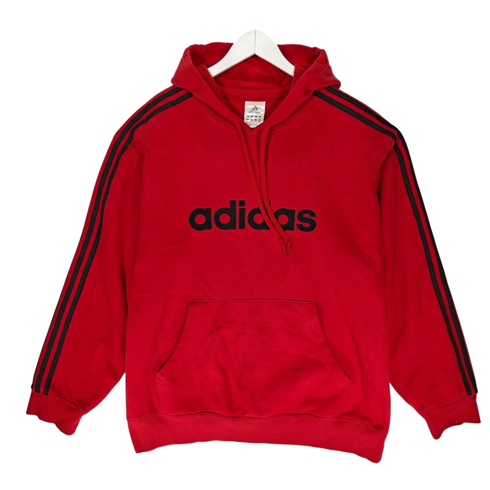 Adidas Mens XL Red Pullover Hoodie Black Embroidered Logo 3-Stripe 459658 AUZ002